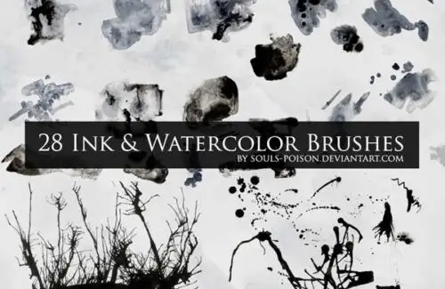 28 Ink and Watercolor Brushes