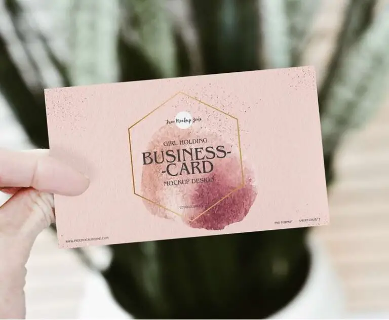 Free Girl Holding PSD Business Card Mockup