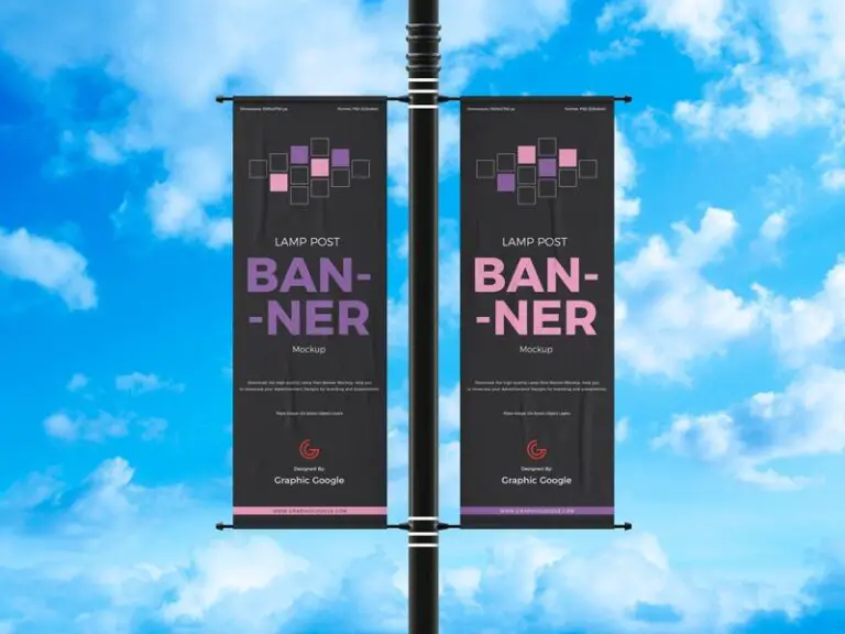 Free Outdoor Advertisement Lamp Post Banner Mockup